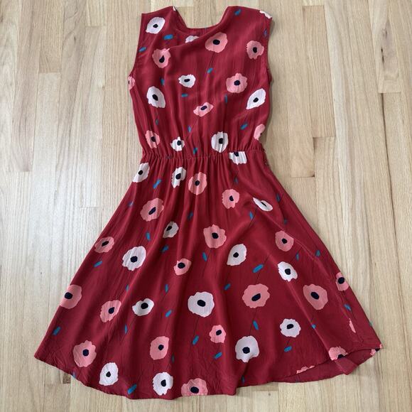 Amour Vert Elsie Silk Floral A-Line Dress Womens S Red Romantic Cocktail - Picture 5 of 10